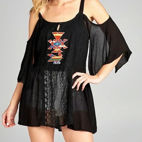 🆕Plus Size Black Lace Cold-Shoulder Tunic 3X🆕 - Picture 2 of 13